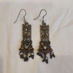 Elegant Orangish Brown Floral Dangle Earrings